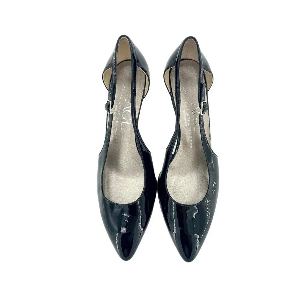 AGL Attilio Giusti Leombruni Black Patent Leather Cut-out Pump 37.5 EU $325